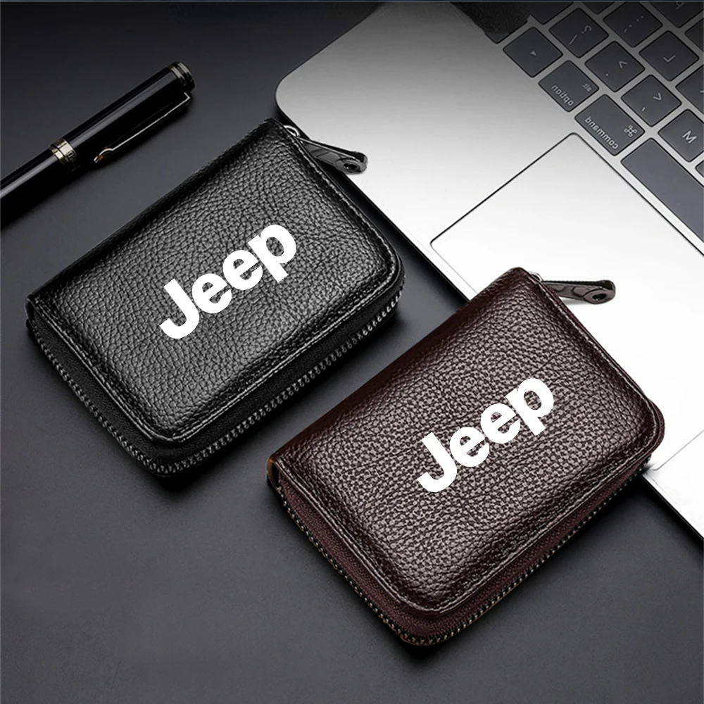 

Car Men Wallet PU Leather Card Holder Zipper Bag For Jeep Renegade Cherokee Compass Wrangler Liberty Trailhawk Auto Accessories