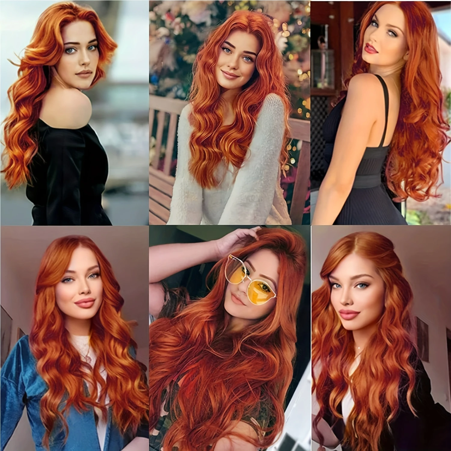 

Stunning Beautiful Copper Red Wavy Long 26 Inch Wigs for Women - Gorgeous Heat Resistant Synthetic Fiber Hair Wig with Middle Pa