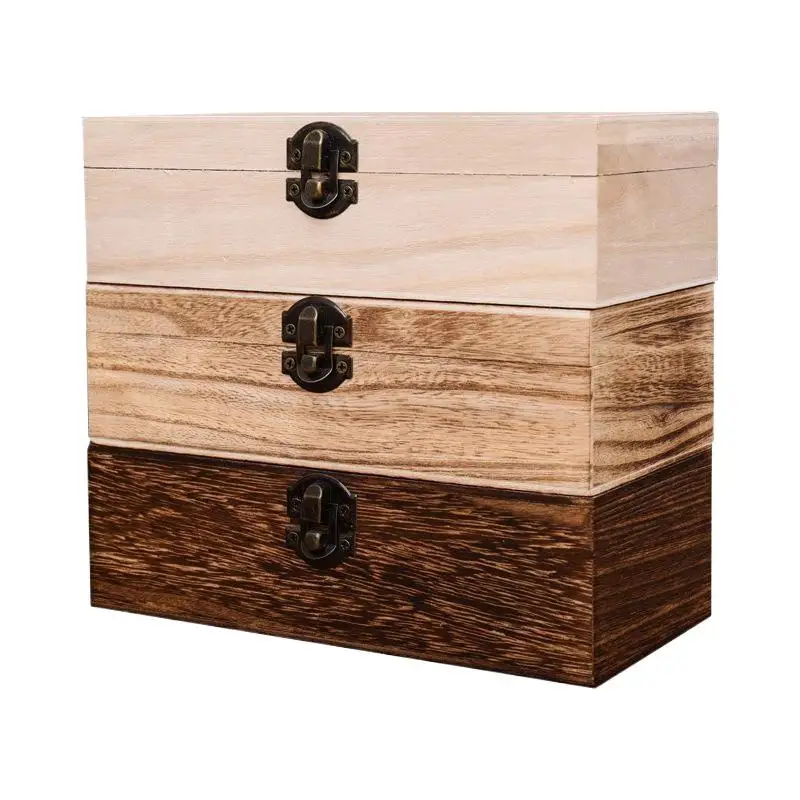 Retro Wooden Jewelry Storage Box Vintage Wooden Box With Lock Rectangular Desktop Organizer For Necklace Bracelet Ring Ornaments