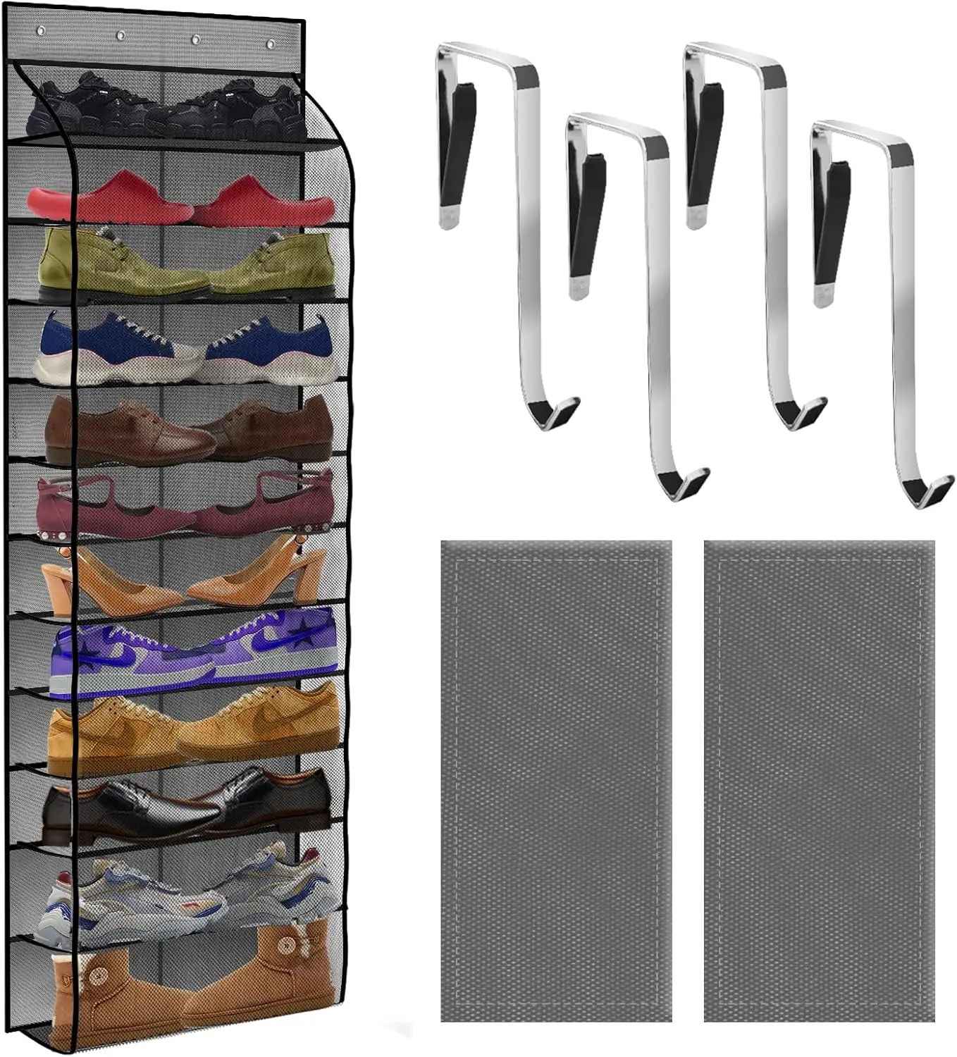 

12 Pocket Over the Door Shoe Organizer,Reusable Breathable Large Mesh Bag Men's & Women's Sneaker