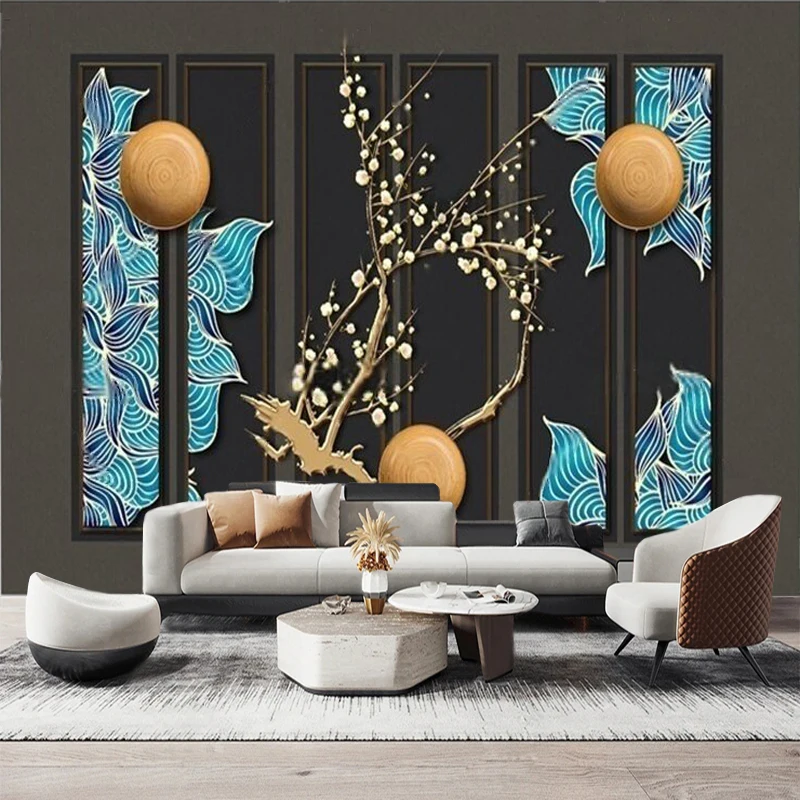 New Chinese-Style Line And Patterned Plum Blossom Flower Screen With Ironwork Decoration For The Living Room Background Wall