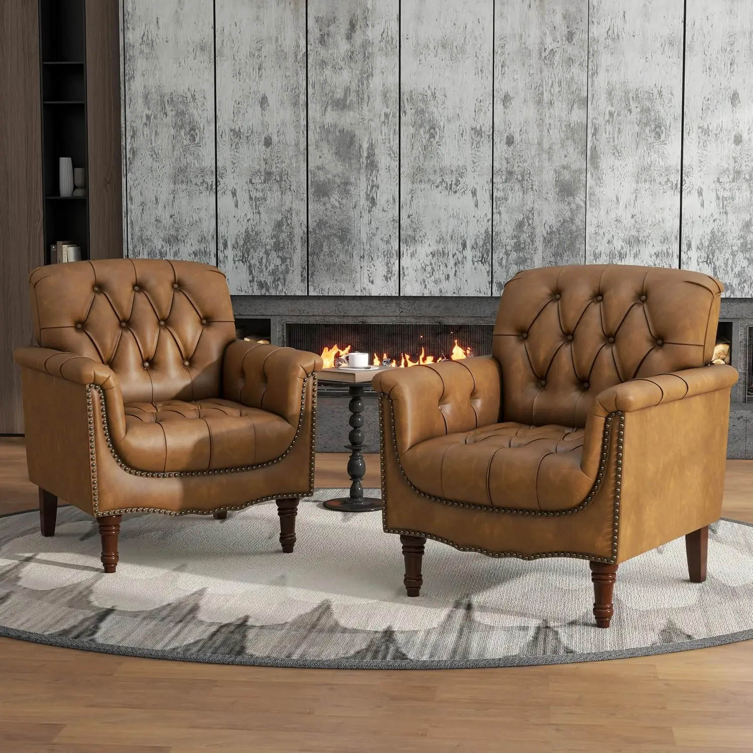 Faux Leather Armchair Set of 2, Upholstered Accent Chair, Camel, Customized