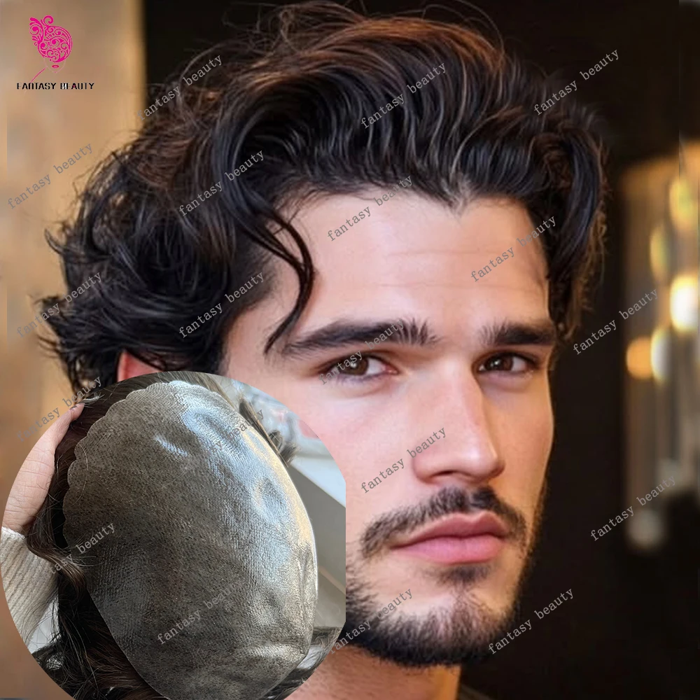 

Мужской парик-система замещения волос из 100% натуральных волос, 30 мм, волнистый, суперпрочный, 0,12 мм, с полиуретановой основой, имитирующей кожу, для мужчин