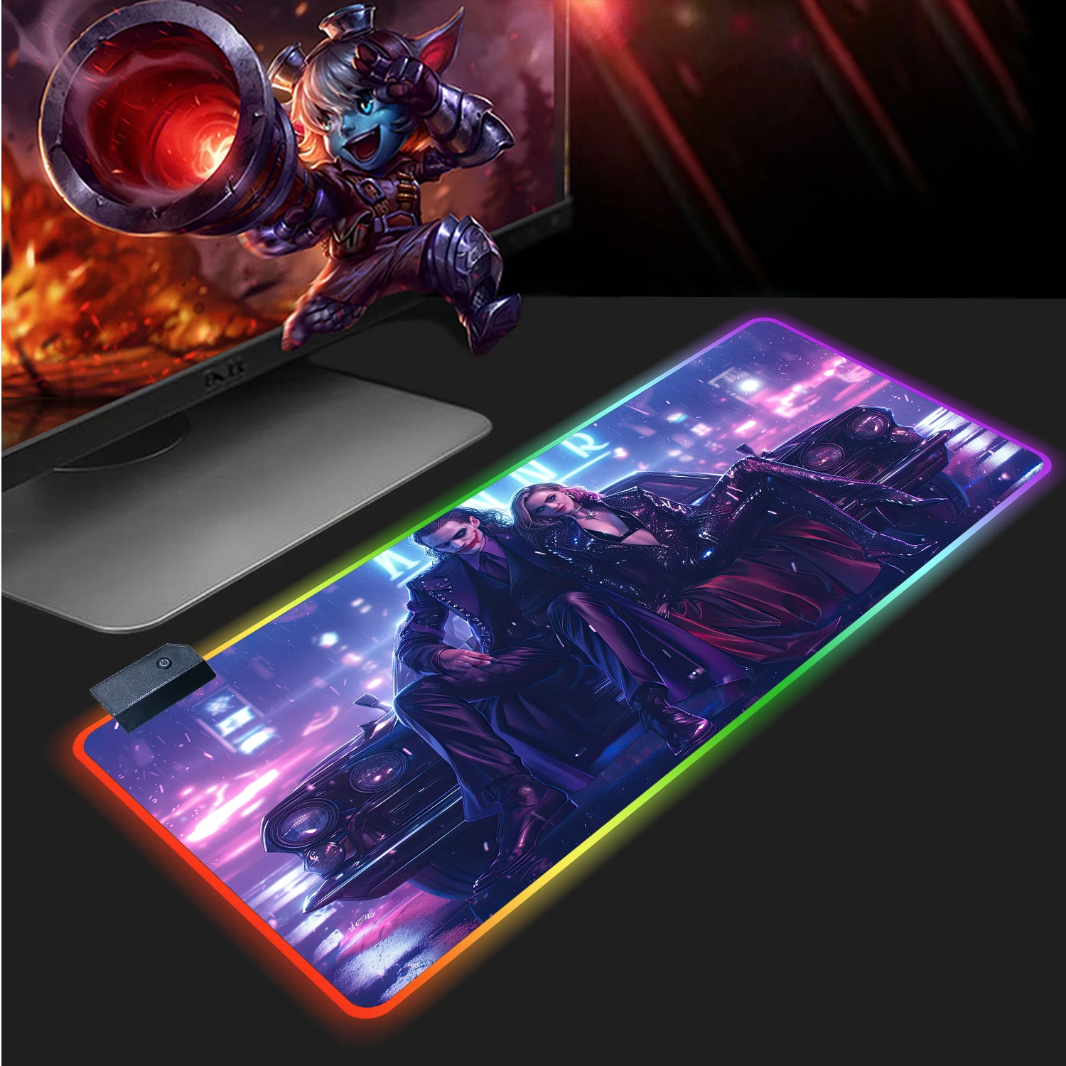 J-Joker Mouse Pad RGB Gaming Mousepad Large Desk Mat with Non-Slip Base,LED Lighted Game Keyboard Pad Big Laptop Desk Pad