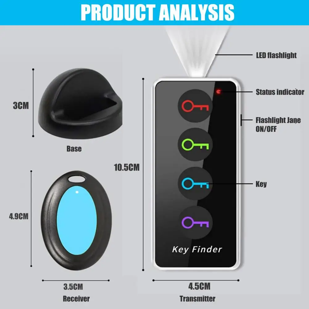 Tracking Device Anti-Lost Alarm Portable Wireless 80dB 30m Distance 499.82MHz One Click Search ABS Four Colors Key Finder