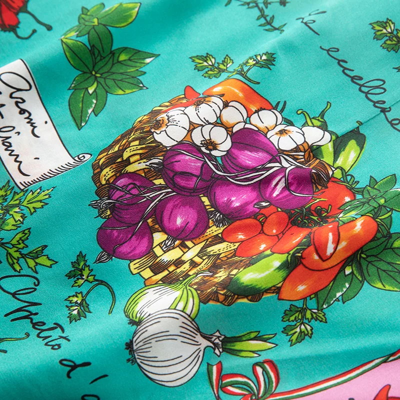 2023 Fashion Runway Designer Summer Women's High Waist Green Vegetable and Fruit Printing Silk Vintage Skirts