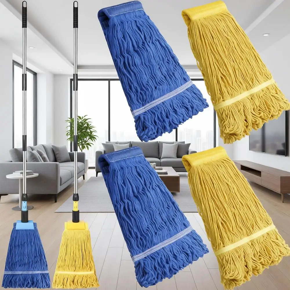 

Промышленная швабра с петлевым креплением для коммерческого использования, сверхпрочная, с 4 сменными насадками, ручка из нержавеющей стали, железный зажим, хлопковые насадки для пола