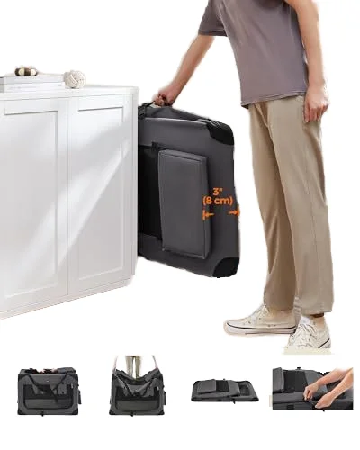 Travel Cat Dog Carrier Crate Kennel Portable Removable Collapsible Steel Frame Zipper Airline Approved Oxford Animal Cage