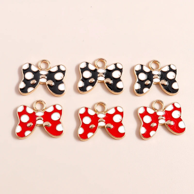 Leslie 10pcs 14*18mm Lovely Red Bowknot Charm Bowtie Charm for Earring Necklace Keychain Pendant DIY Jewelry Making Accessories