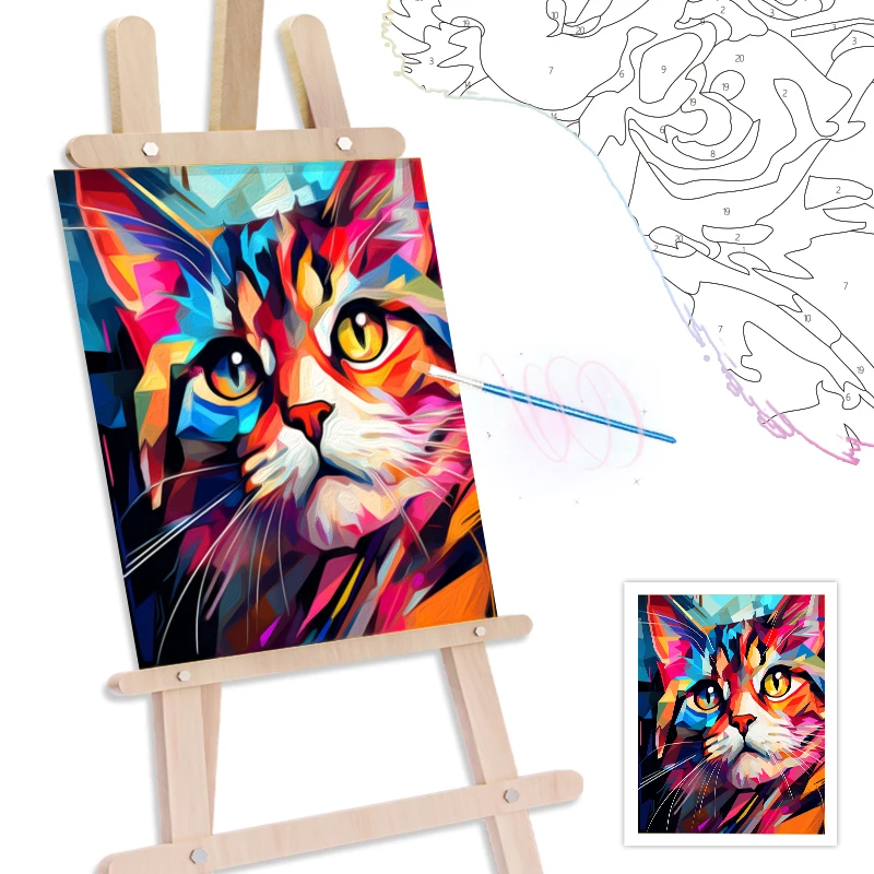 RUOPOTY Painting By Acrylic Number Cat Animal Color Markers Framed Wall Art Modern Drawing On Canvas Living Room Decoration