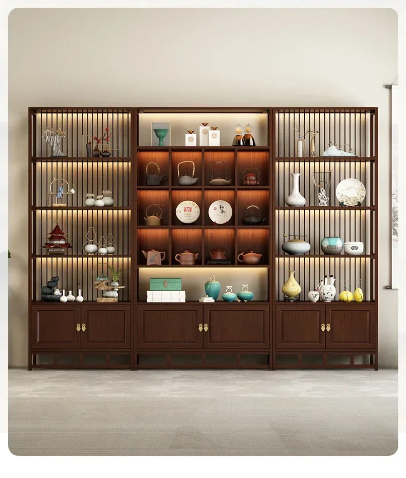 

h y Шкаф-витрина для чая Чжуан Чайная комната Магазин Полка-витрина из цельного дерева с подсветкой Y