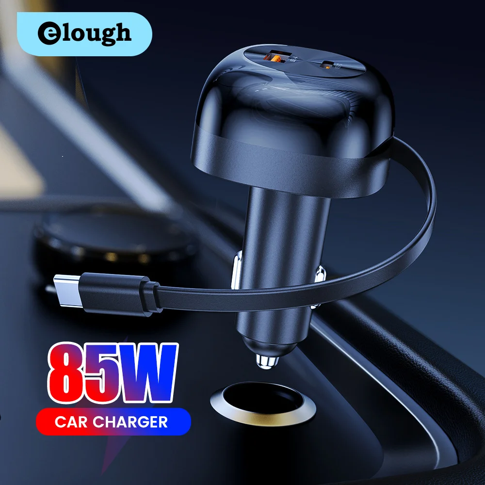 

85 Вт USB Type C Суперзарядное автомобильное зарядное устройство с выдвижным кабелем типа C для Iphone 16 15 Samsung Huawei Адаптер для зарядки телефона
