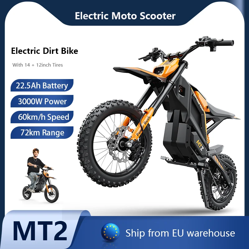 Moto électrique tout-terrain MT2, moteur 3000W, batterie amovible 48V 22.5AH avec écran LCD NFC, pneus anti-crevaison 14*12, pour adultes.