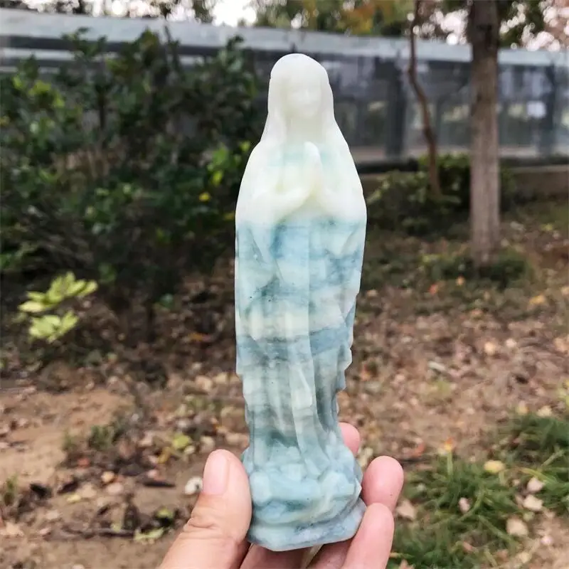 

15CM Natural Jade Madonna Carving Statue Reiki Healing Crystal Home FengShui Decoration Gifts 1PCS
