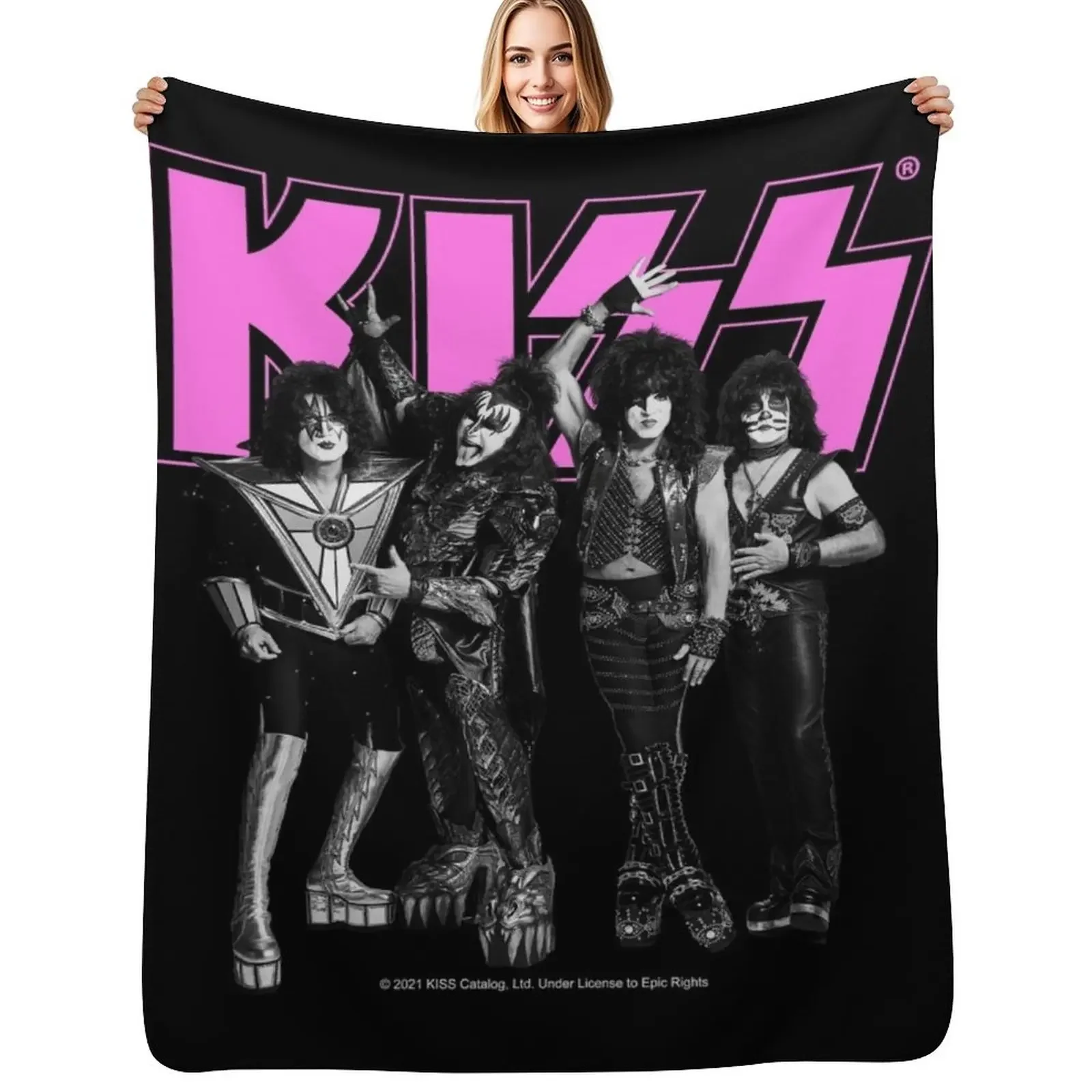 

KISS  The Band - Pink, Black and White Version Throw Blanket Hair Soft Big Bed covers Blankets For Sofas Blanket