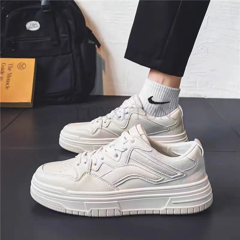 Men Skateboarding Shoes Fashion Leather Breathable Casual Jogging Sports Shoes Platform Hard-Wearing Walking Running Sneakers