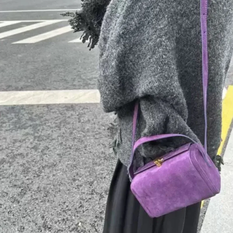 Trendy High Quality Textured Faux Suede Box Shoulder Bag French Style Chic Latch Handbag Ladies Shoulder Bag Women Y2K Aesthetic view 3