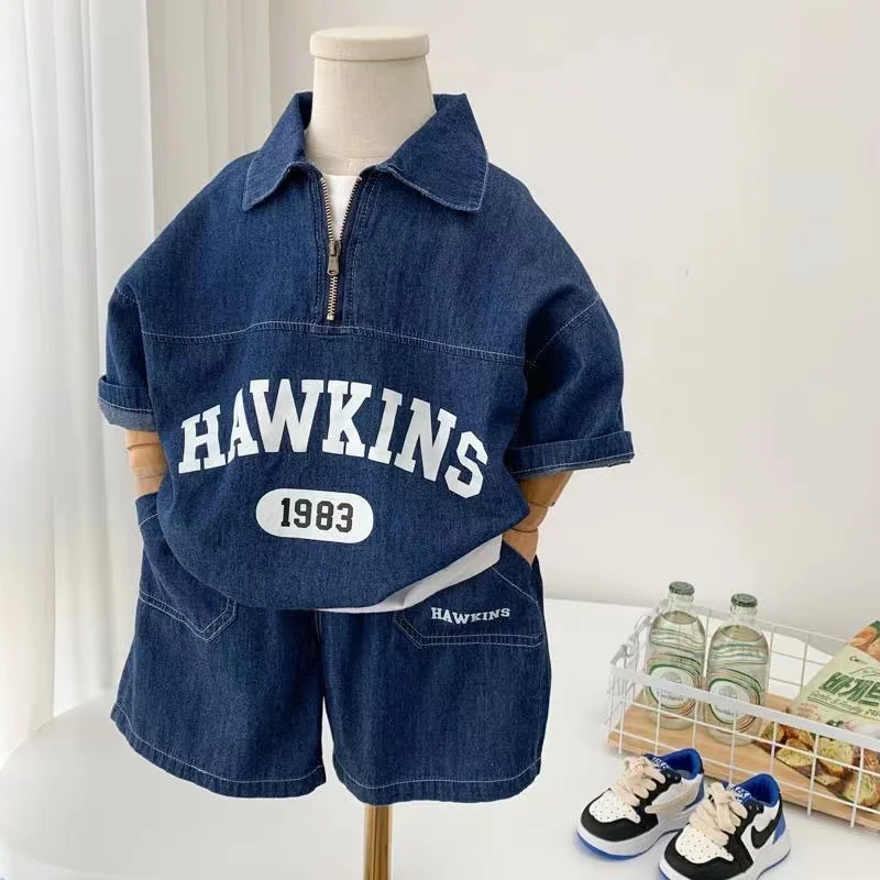 

1-8Y Boys' Summer Denim Short Sleeve Shorts New Children Handsome Korean Two-piece Set 90cm 100cm 110cm 120cm 130cm 140cm