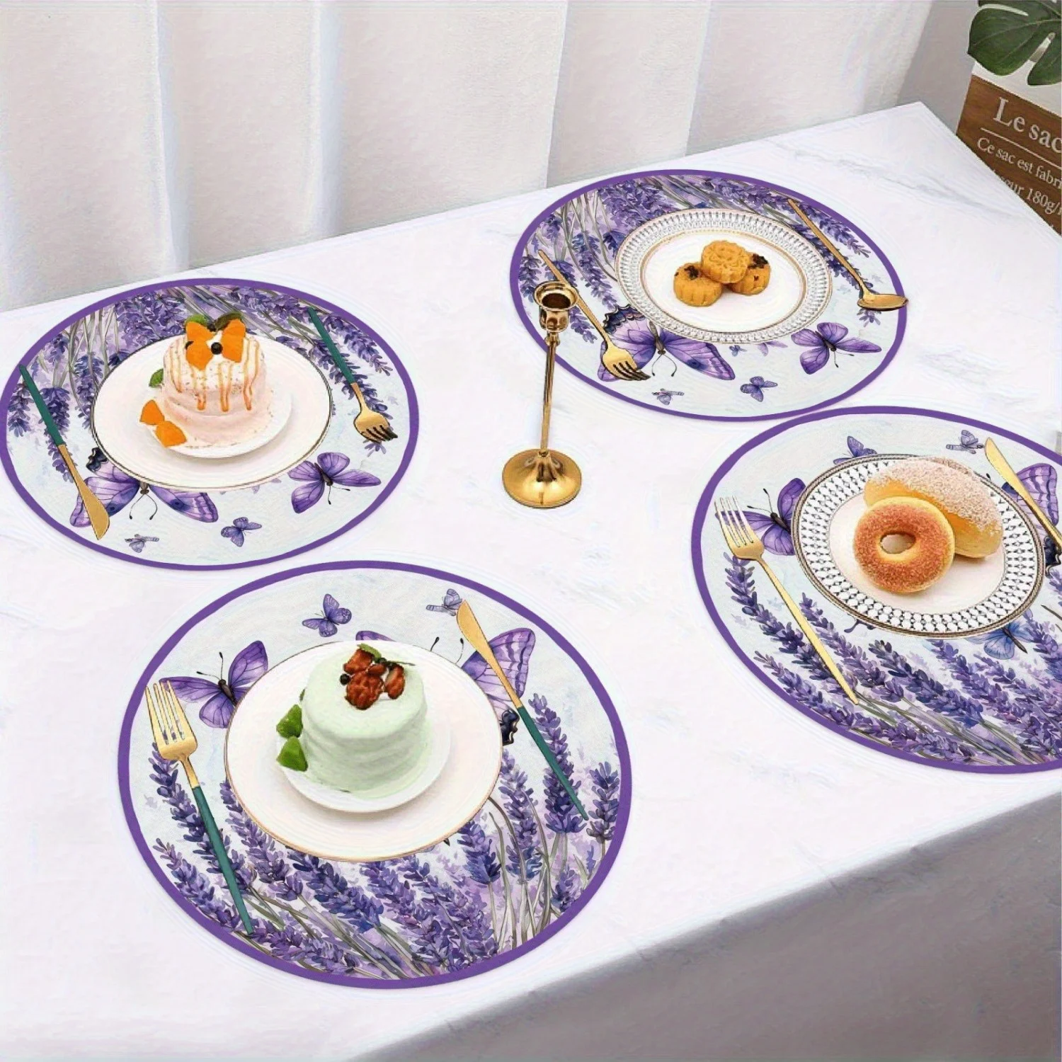 VIKAMA 4PC Lavender Butterfly Meal Mat Purple Edge Lavender Flower Field Butterfly Dining Table Afternoon Tea Decoration view 4