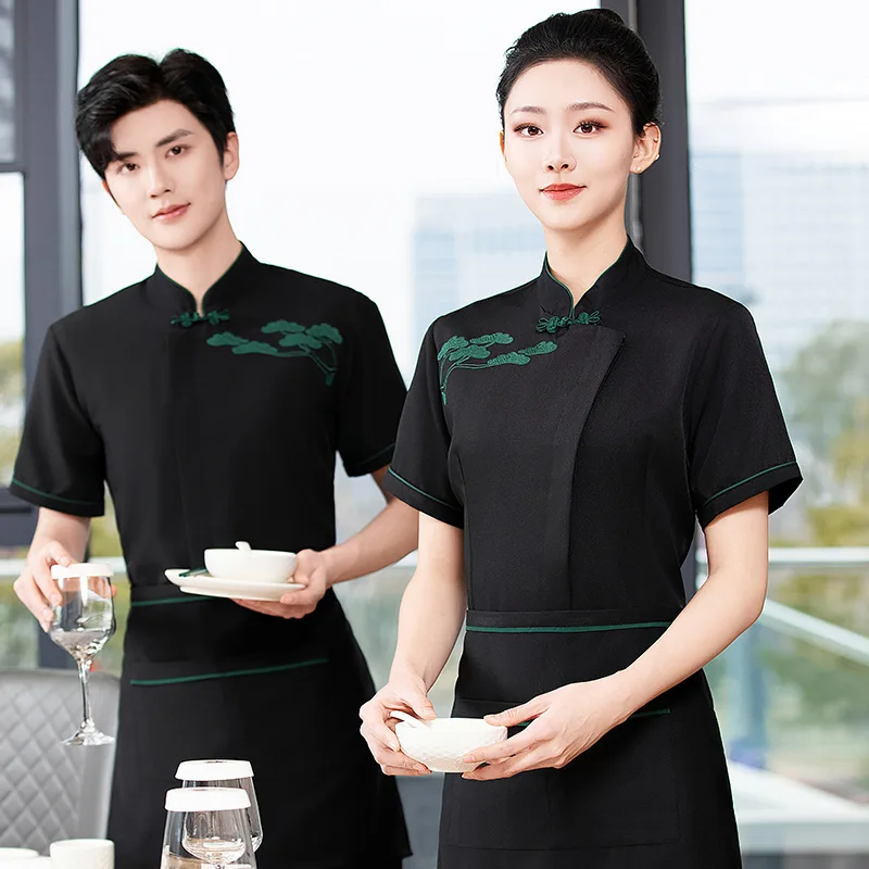 

Tea House Restaurant Waiter Work Uniform Summer Short Sleeve Women Chinese Style Hotel Restaurant Hot Pot Restaurant Employee Un