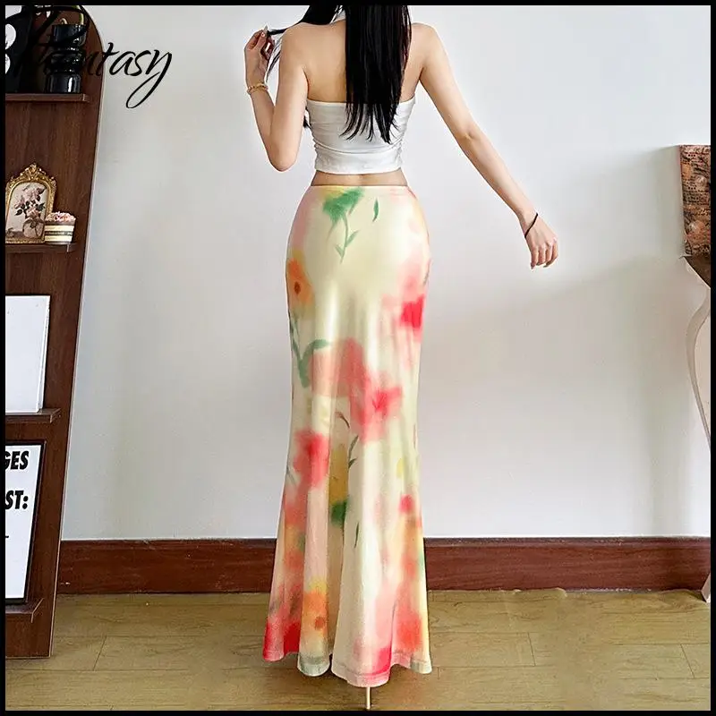 2026 lente zomer resort casual strandrok Europees-Amerikaanse stijl bloemenprint ingerichte fishtail lange rok mode streetwear