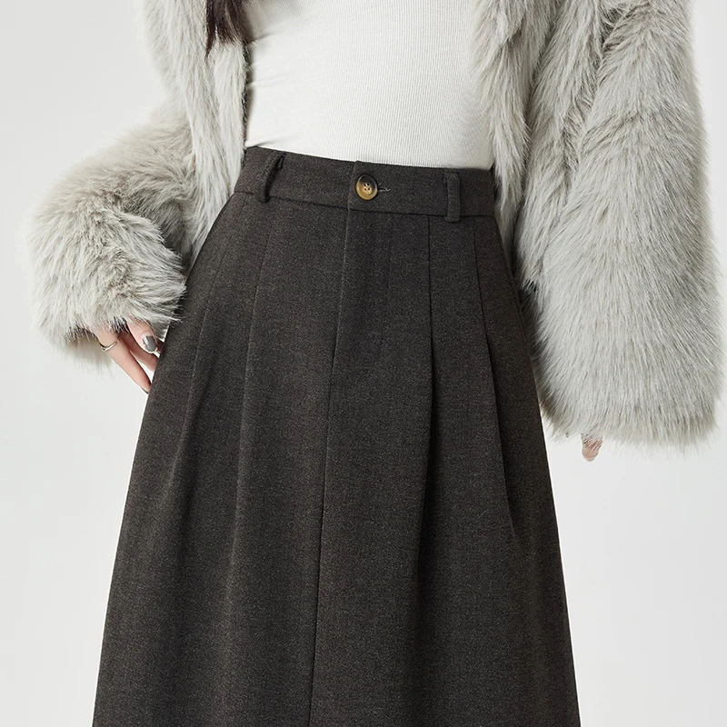 Seoulish Autunm Winter Vintage Woolen Women's Umbrella Long Skirts 2025 New High Waist Korean Casual Loose A-line Skirts Female