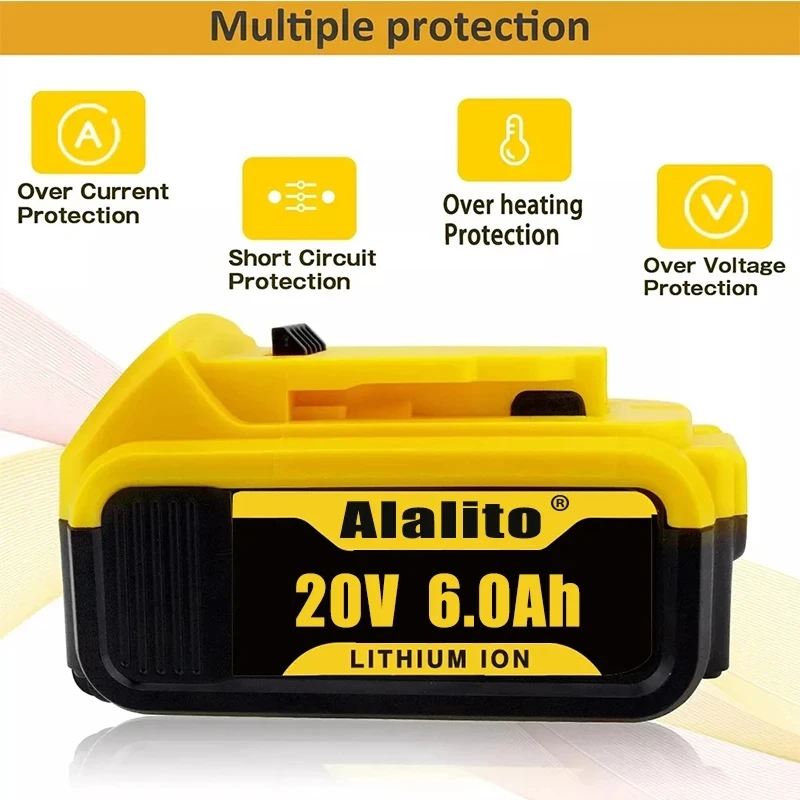 Imagem -04 - Bateria de Substituição Li-ion para Dewalt Max Power Tool Baterias de Lítio 20v 6.0ah Dcb200 Dcb184 Dcb181 6000mah Novo