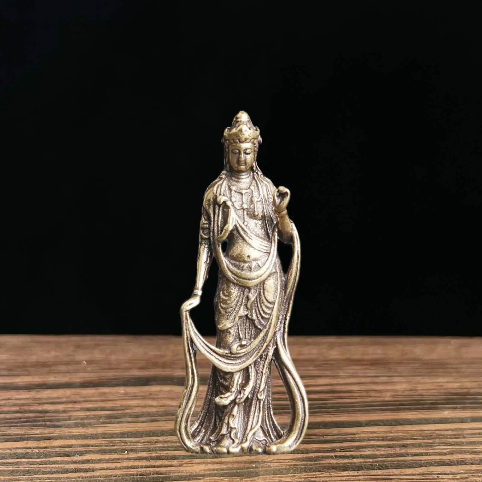 4.9cm Brass Guanyin Bodhisattva Statue Tea Pet Miniature for Fairy Garden