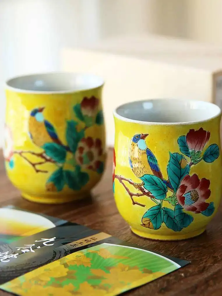 In-Stock Japanese Imported Kutani Ware Yoshidaya Cherry Blossom And Bird Couple Tea Cups Anniversary Gift Box Set