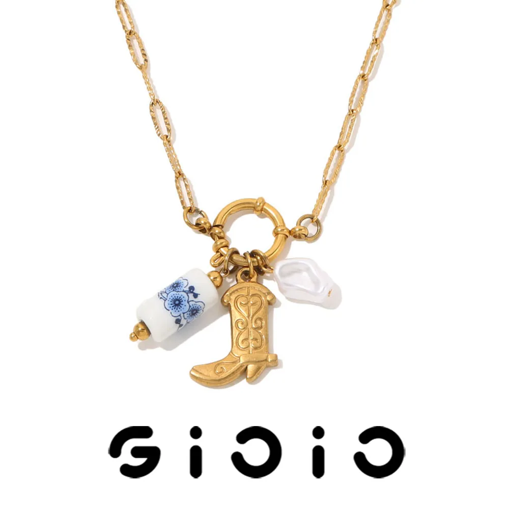 

GIOIO Ceramic Stainless Steel Necklace Pendant Sailor Clasp Gold-Plated Waterproof Necklaces Women Fashion Jewelry Accessories