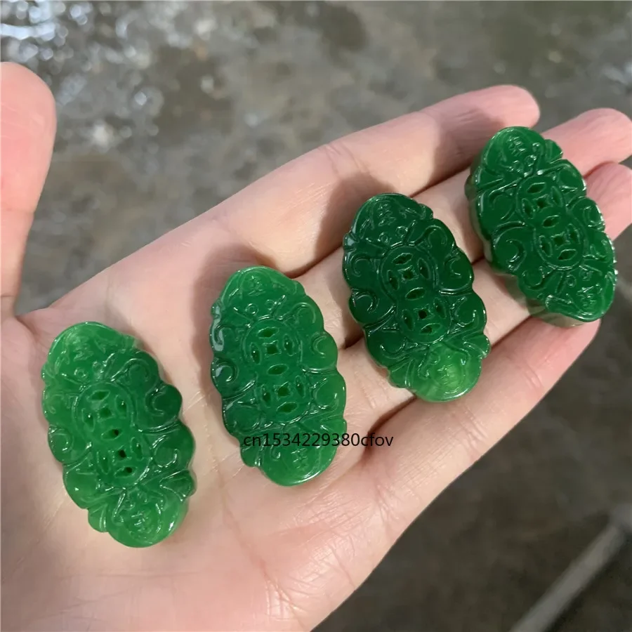 1pc Natural Green Jade Double Sided Carving Pendants DIY Charm Jadeite Jewellery Fashion Accessories Amulet Gifts for Women Men