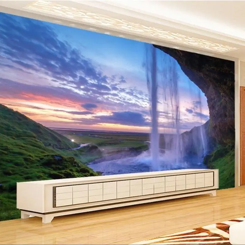 

wellyu Custom wallpaper 3d mural обои water curtain cave waterfall water and wealth landscape painting TV background wall paper