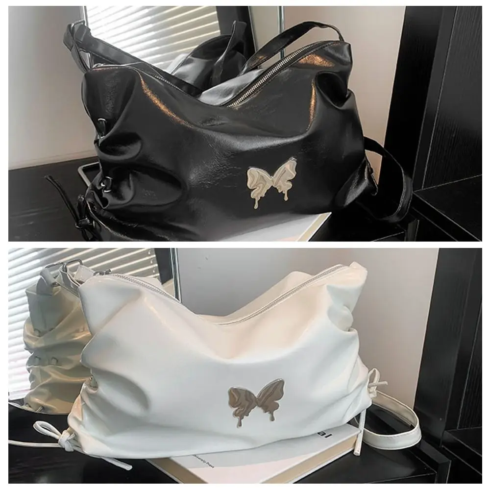 Bolso cruzado de mariposa de cuero PU, bolso de hombro de gran capacidad Y2k, bolso de cubo, bolsa de almacenamiento, bolsa de axilas con lazo, compras