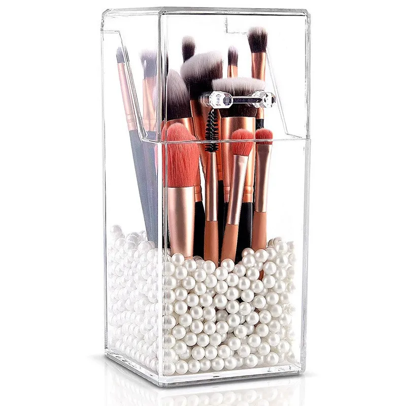 

Dust Proof Makeup Brush Storage Box Transparent Acrylic Makeup Brush Bucket Eyebrow Pencil Organizing Box Stationery Pen Holder