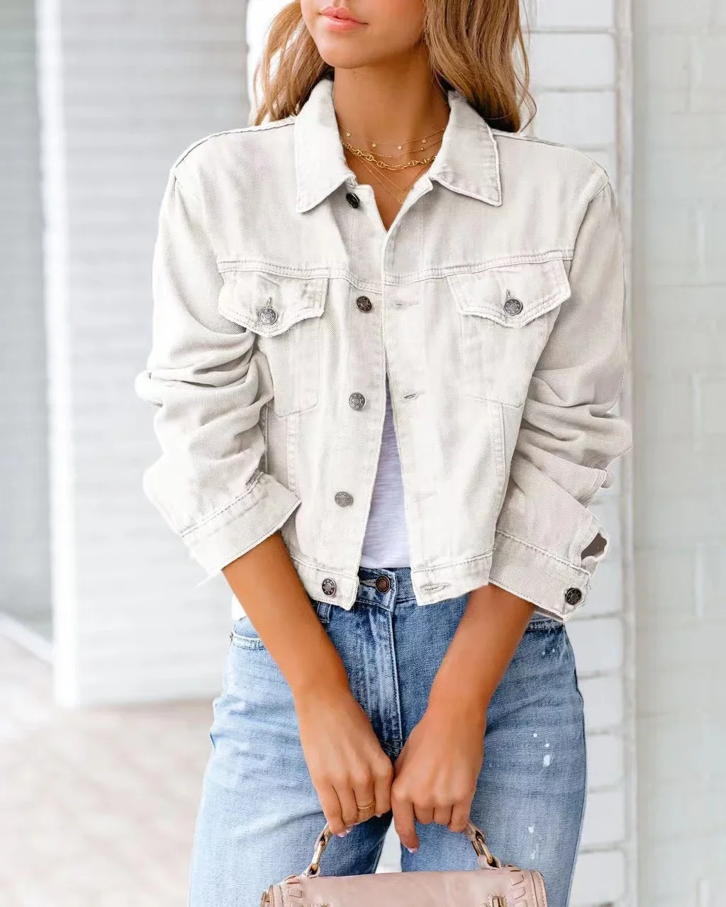 Chaqueta vaquera ajustada de manga larga para mujer, abrigo corto coreano de un solo pecho, prendas de Vestir Vintage sólidas, Chic de calle alta, Otoño, 2024