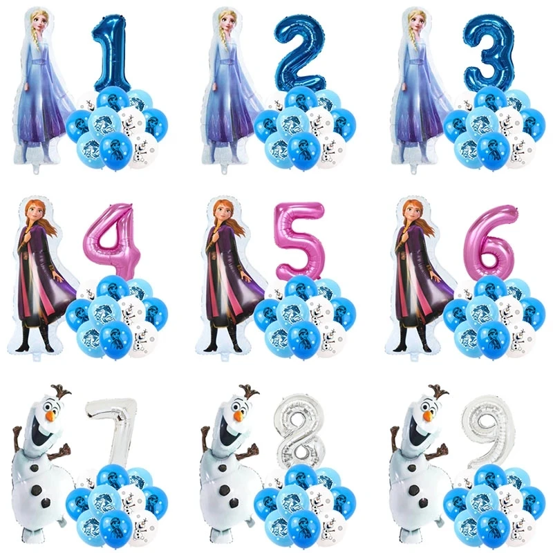 1Set Frozen Birthday Balloon Princess Elsa Princess Anna Number Foil Latex Balloon Kids Birthday Party Decorations Balloons Set