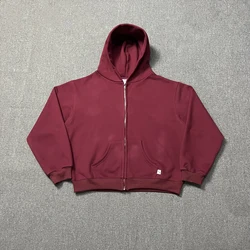 Akimbo Cardigan Zipper Fleece Hoodie Y2k Men Women Loose Streetwear Red Sweatshirts Unisex Winter High Quality Hooded Pullovers