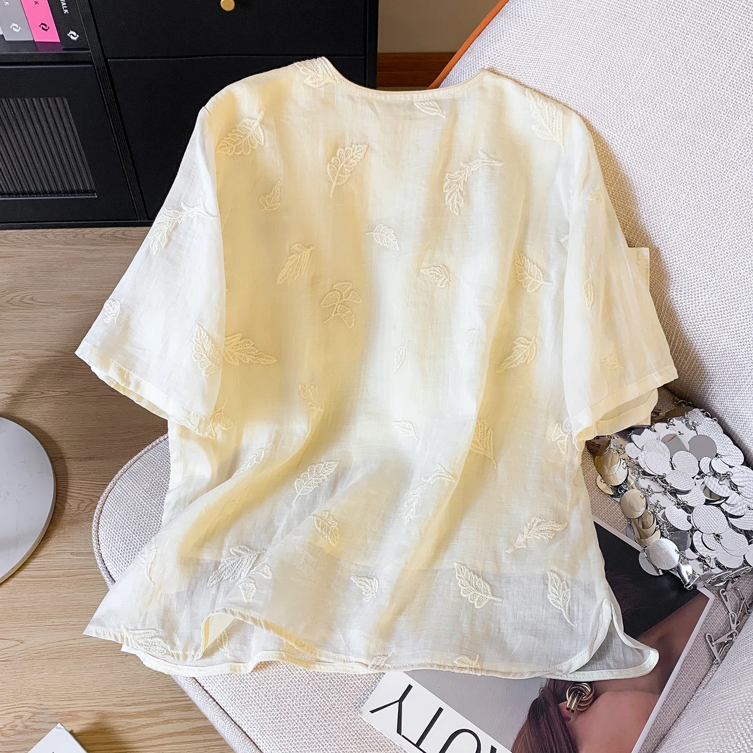 Retro cinese Sle ricamato in cotone e lino sciolto dimagrante irt donna estate casual rotondo Ne colore di lunghezza regolare