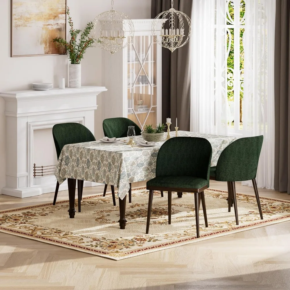 

Upholstered Dining Chairs Set of 4 - Modern Dining Room Chairs, Mid-Back Restaurant Kitchen Chairs with Wooden Legs, Green