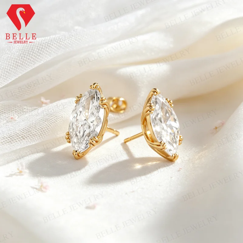 Moissanite Earrings Marquise Cut 1-2ct D Color VVS1 925 Sterling Silver GRA Factory Direct Versatile Style Office Daily Wear