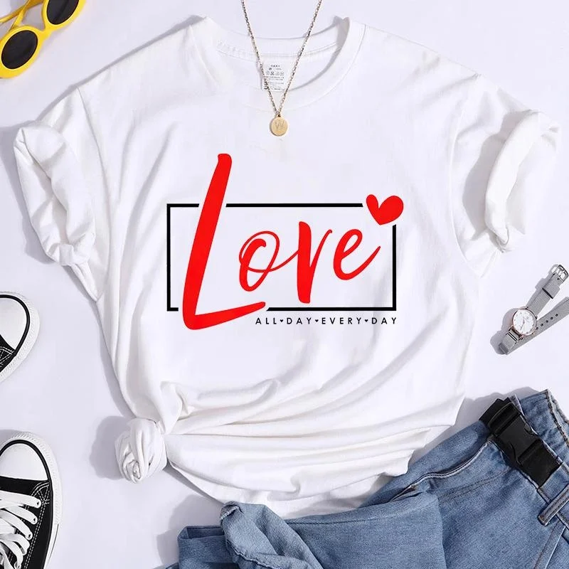 

New Valentine'S Day Love All Day Every Day Print Tshirt Unisex Casual Short Sleeve Women Fashion T-Shirt