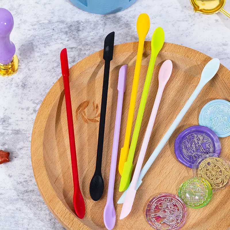 Fire Paint Wax Cleaning Spoon Double-headed Silicone Spoon Tool Seal Decorative Powder Seal Wax Stamp Pen Multi-color Optional