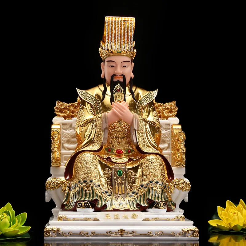 High grade gilding gold jade Royal BUDDHA figure HOME Prosperity SAFE LUCKY Omnipotent God YU HUANG DA DI statue