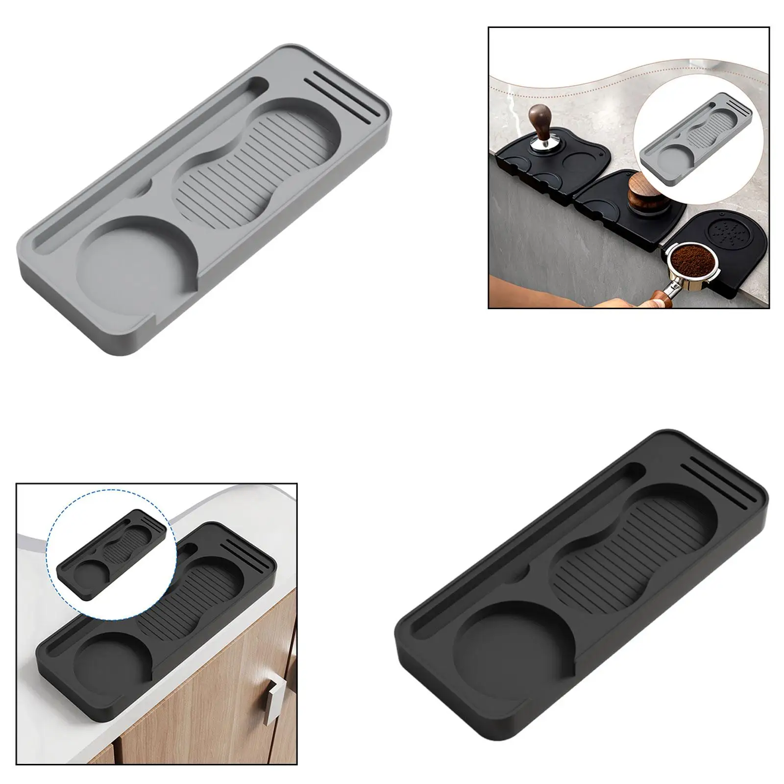 Silicone Coffee Tamping Mat with Storage Heat Resistant Waterproof Professional with Raised Edges Lightweight 24x9.4x2.2cm