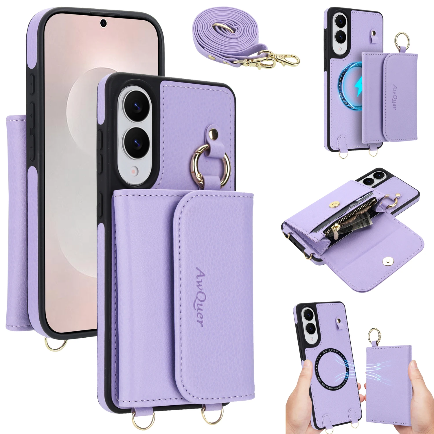 

2 in 1 Detachable Crossbody Card Solt Wallet Leather Case For Samsung S25 Ultra S24 Plus S23 S22 A17 A07 A57 A37 A16 Strap Cover