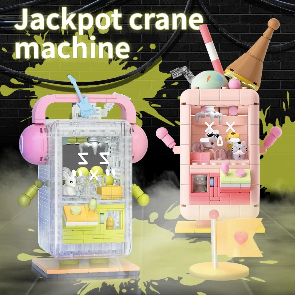 Cute Colorful Doll Machine Toys DIY Creative Mini Claw Catch Building Blocks Birthday Gift Model Assembly Toy for Kids Adult