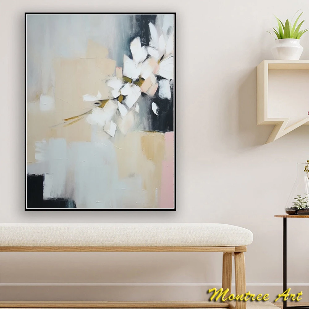 Hand Painted Oil Painting Original Abstract White Flower Oil Painting On Canvas Large Wall Art Custom Painting Abstract Painting