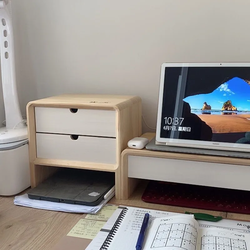 Simple Computer Desk Office Desktop Storage Base/Tray with Drawers Home Creative Storage Rack Wooden Computer Storage Desk LH261