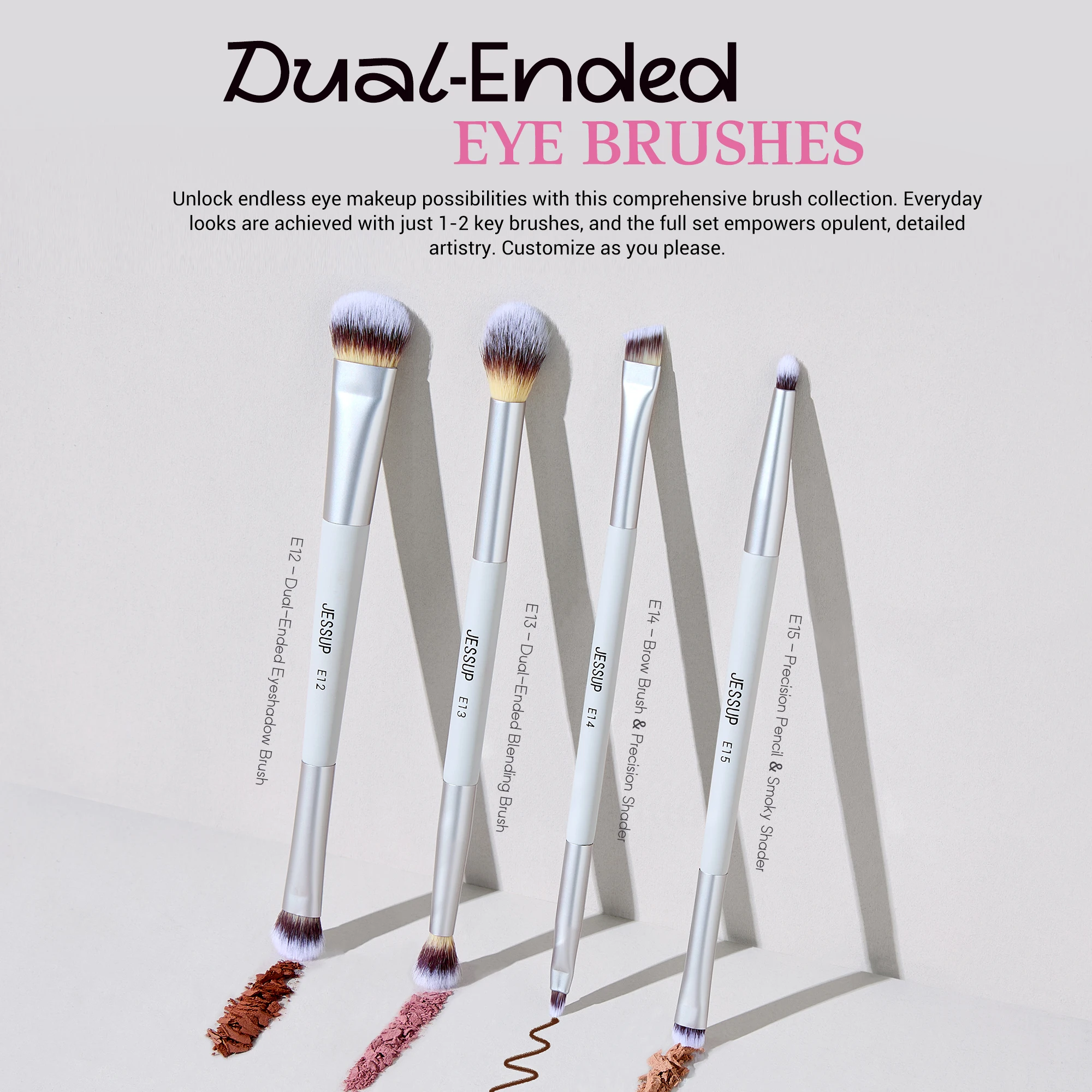 Jessup 3/7Pcs Makeup Brushes Set Dual-Ended Synthetic Foundation Blush Highlight Blending Eyebrow Brush with Carry Bag,T520 - view 4