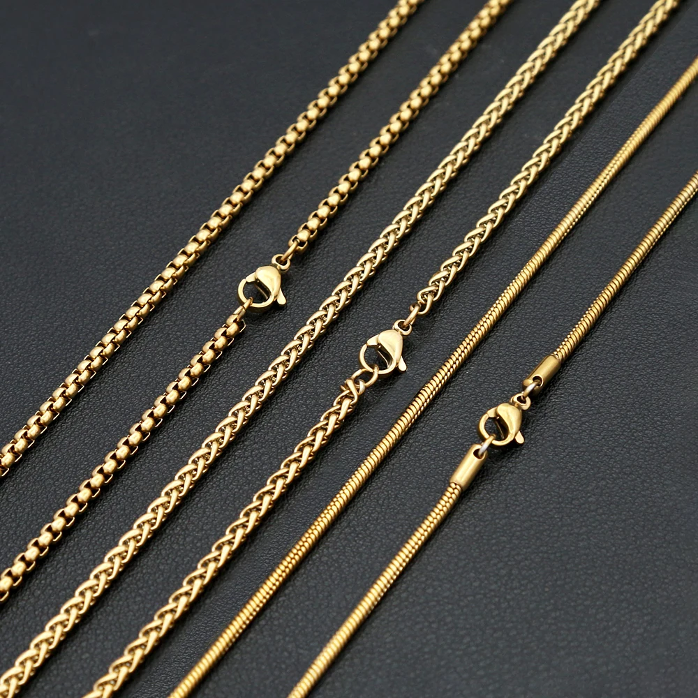 

Fashion Punk Golden Color Link Chains Necklace For Men Women 316L Stainless Steel 3mm 60cm Rope Chain Necklace Jewelry Wholesale
